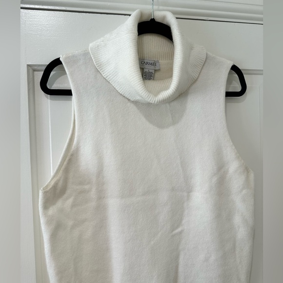 Carmen Marc Valvo white turtleneck knit sleeveless blouse top - Picture 3 of 13